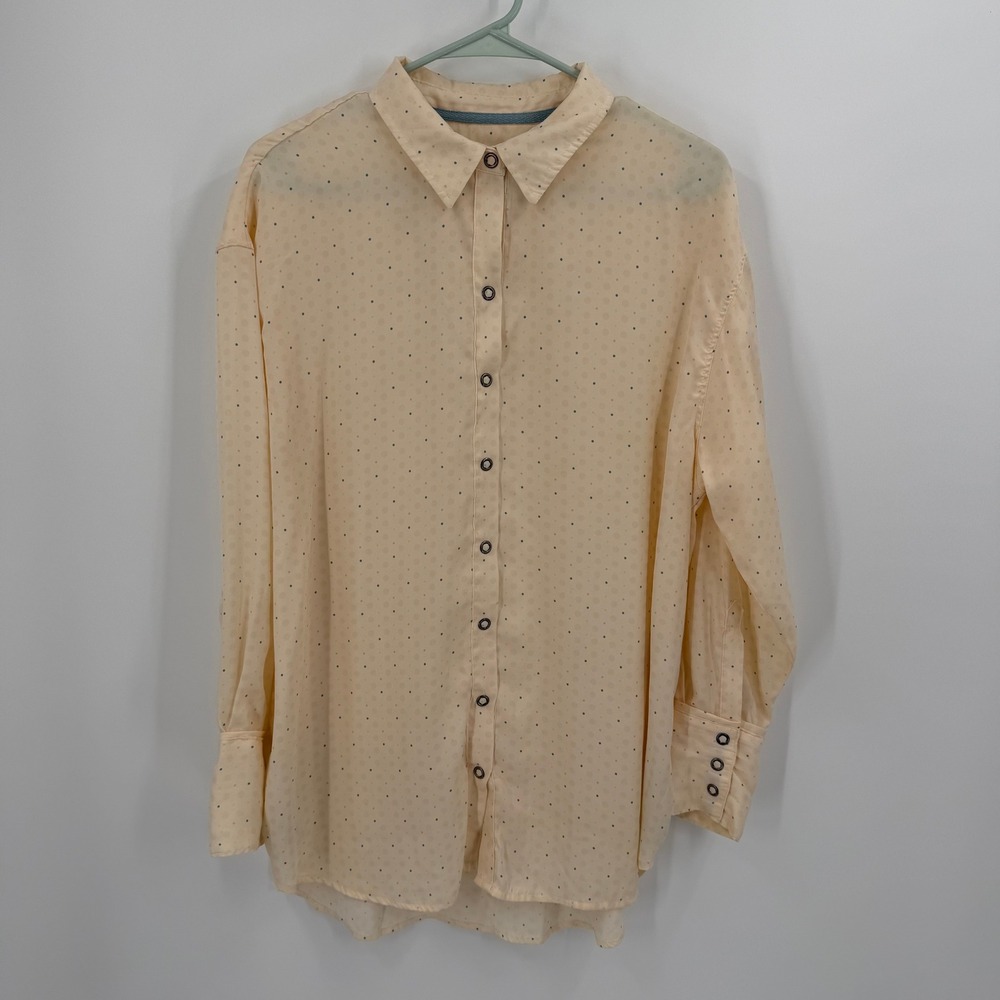 We The Free Polka Dot Snap Button Shirt Women's Medium Peach‎ Polyester